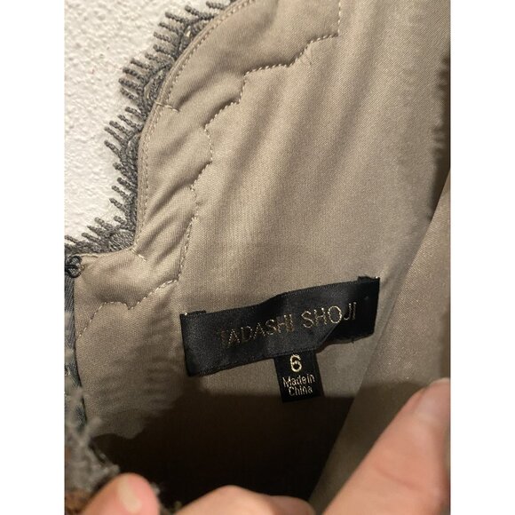 Tadashi Shoji Dress Womens 6 Gold Sequin Lace Sheath Cocktail Party 3T896MXZ - Picture 3 of 7